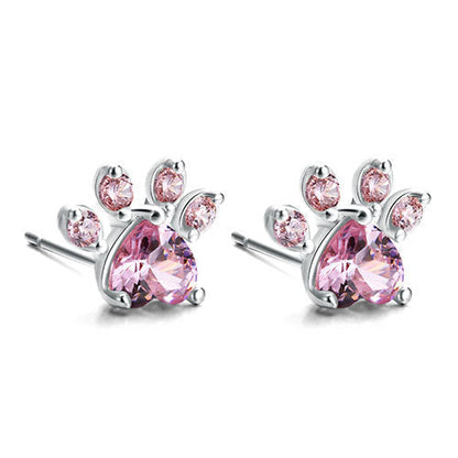 Rose Gold Paw Jewelry Set – 4 Pieces with Zirconia Heart (Ring, Necklace, Earrings, Bracelet)