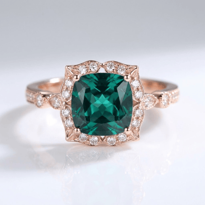Emerald Rose Gold Halo Ring