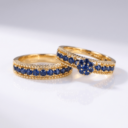 Blue Sapphire Gold Stacking Band Set