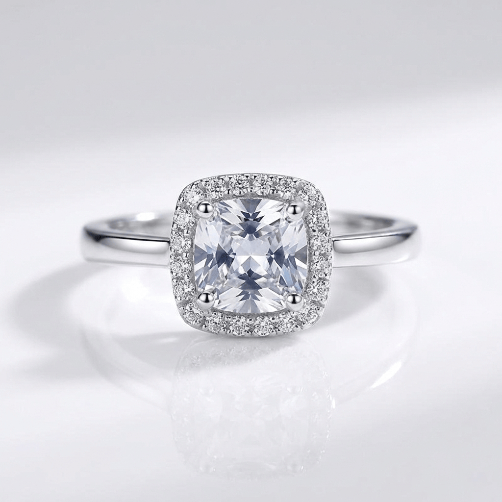Zirconia Silver Halo Ring