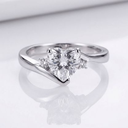 Heart Zirconia Silver Bypass Ring