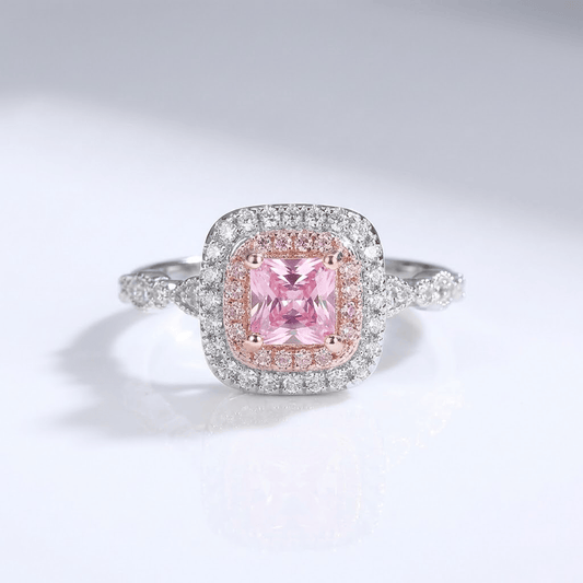 Pink Cushion Zirconia Halo Ring