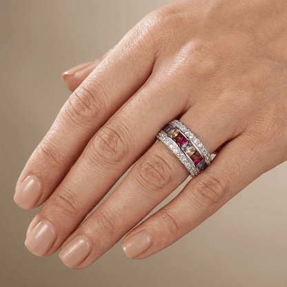 Silver Rainbow Gemstone Band Ring