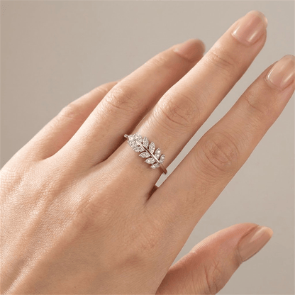Silver Feather Zirconia Ring - (Adjustable)