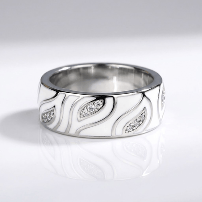 Silver Leaf Zirconia Band Ring