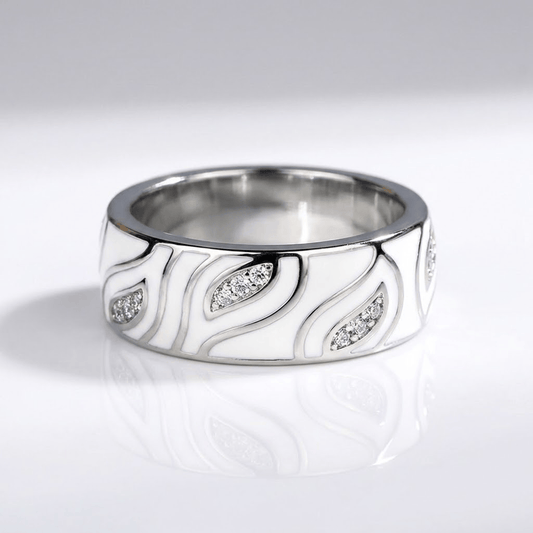 Silver Leaf Zirconia Band Ring