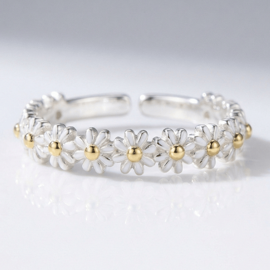 Daisy Cluster Band Ring - (Adjustable)