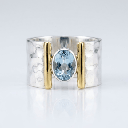 Silver Gold Topaz Modern Ring