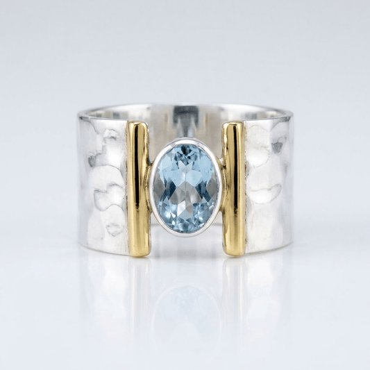 Silver Gold Topaz Modern Ring