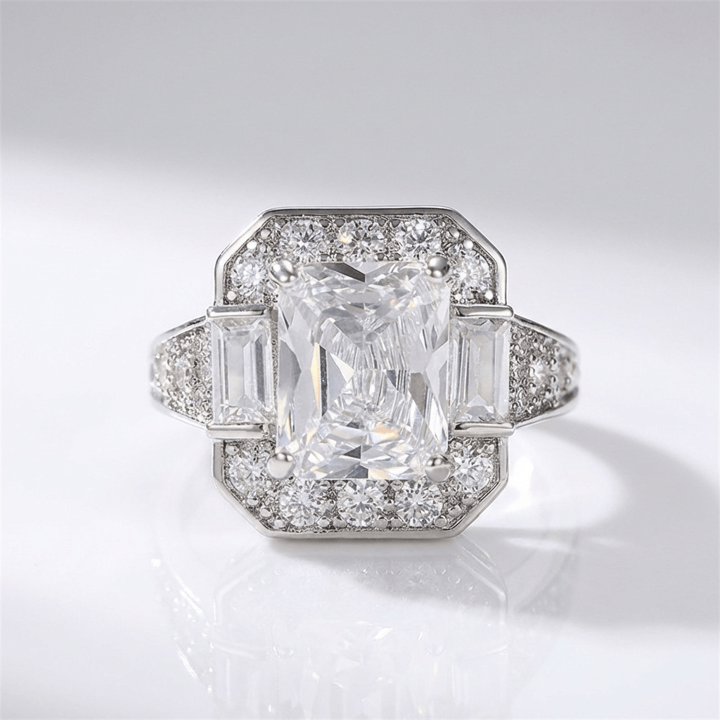 Silver Rectangular Zirconia Ring