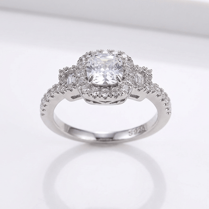 Silver Cushion Diamond Halo Ring