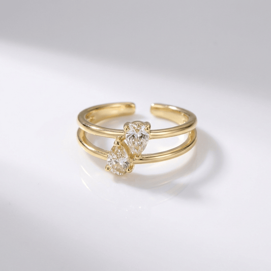 Gold Diamond Split Band Ring - (Adjustable)