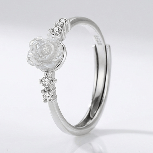 Silver Rose Diamond Ring - (Adjustable)