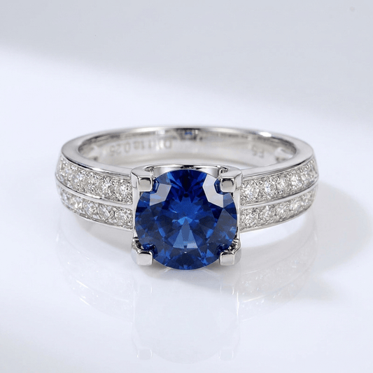 Silver Round Diamond Pave Solitaire Ring - (Adjustable)
