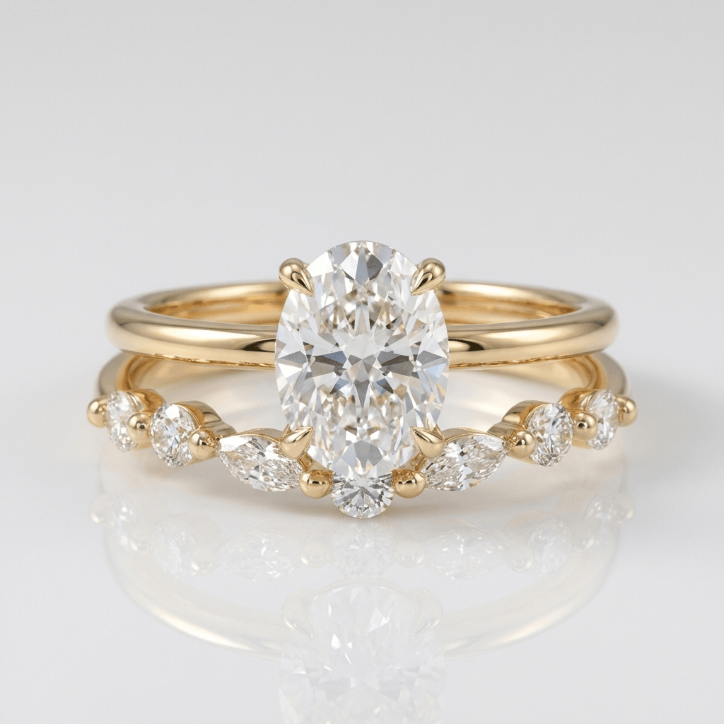Gold Oval Diamond Marquise Band Set