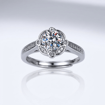Silver Diamond Bloom Ring - (Adjustable)