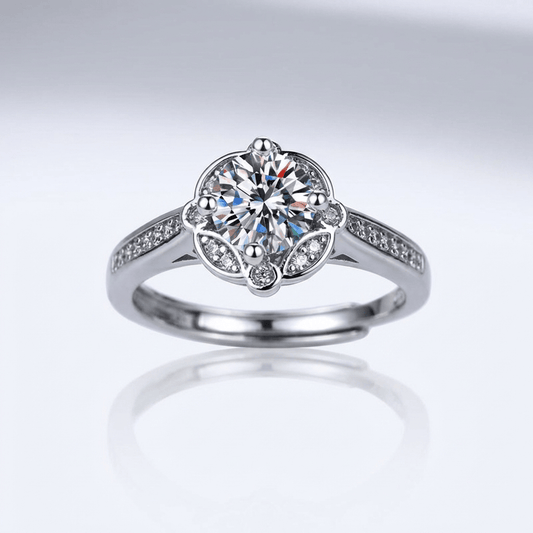 Silver Diamond Bloom Ring - (Adjustable)