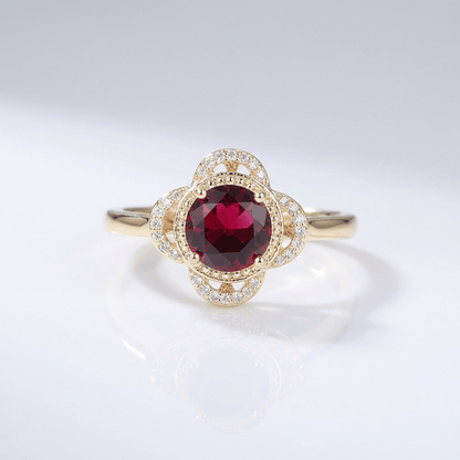 Gold Ruby Diamond Halo Ring
