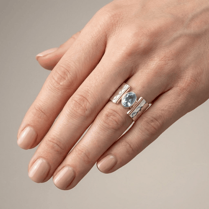 Silver Gold Topaz Modern Ring