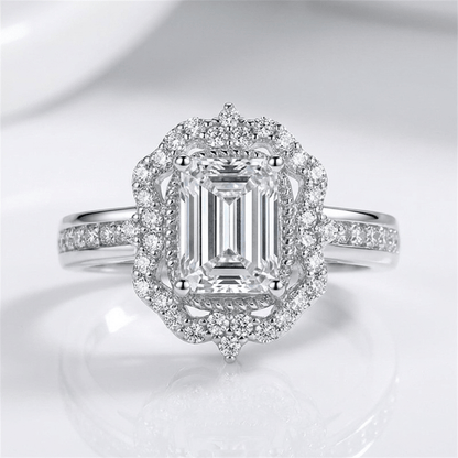Rectangle Diamond Halo Ring
