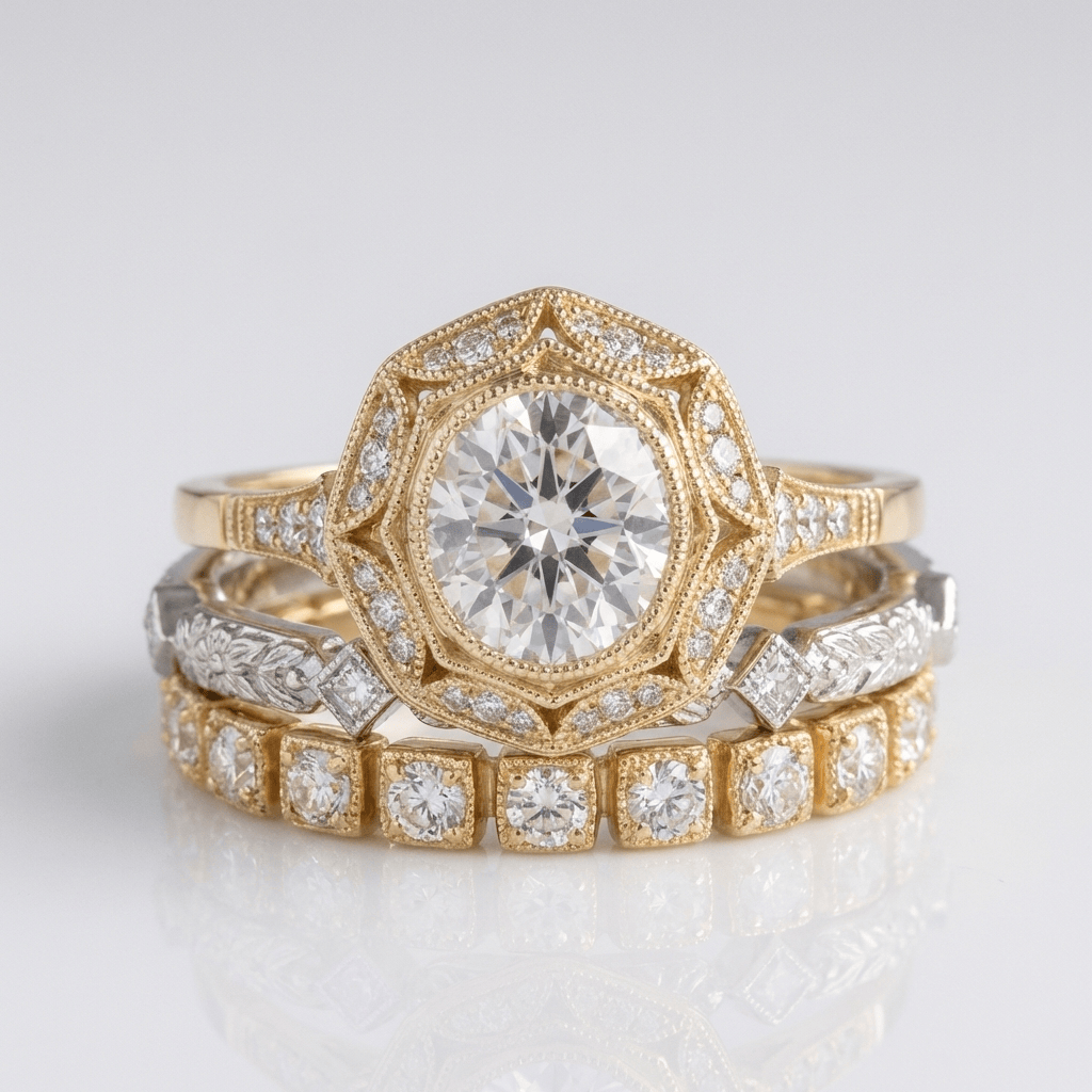 Gold Diamond Oval Filigree Ring