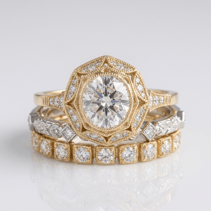 Gold Diamond Oval Filigree Ring
