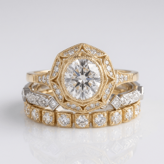 Gold Diamond Oval Filigree Ring