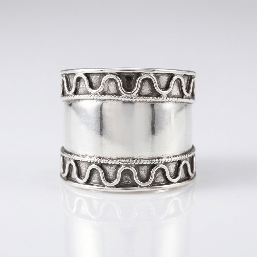 Silver Shell Stripe Ring