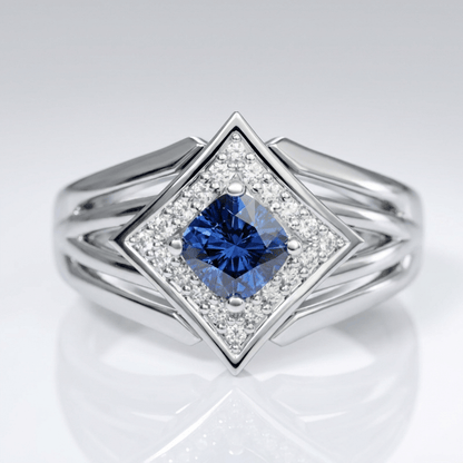 Silver Sapphire Star Ring