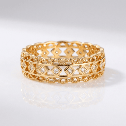 Gold Diamond Open Work Ring
