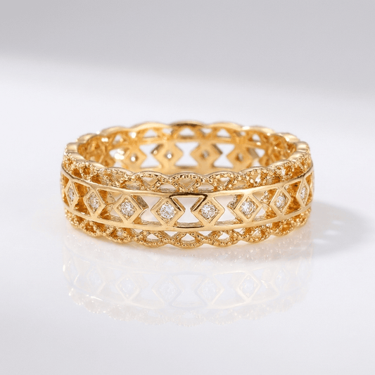 Gold Diamond Open Work Ring