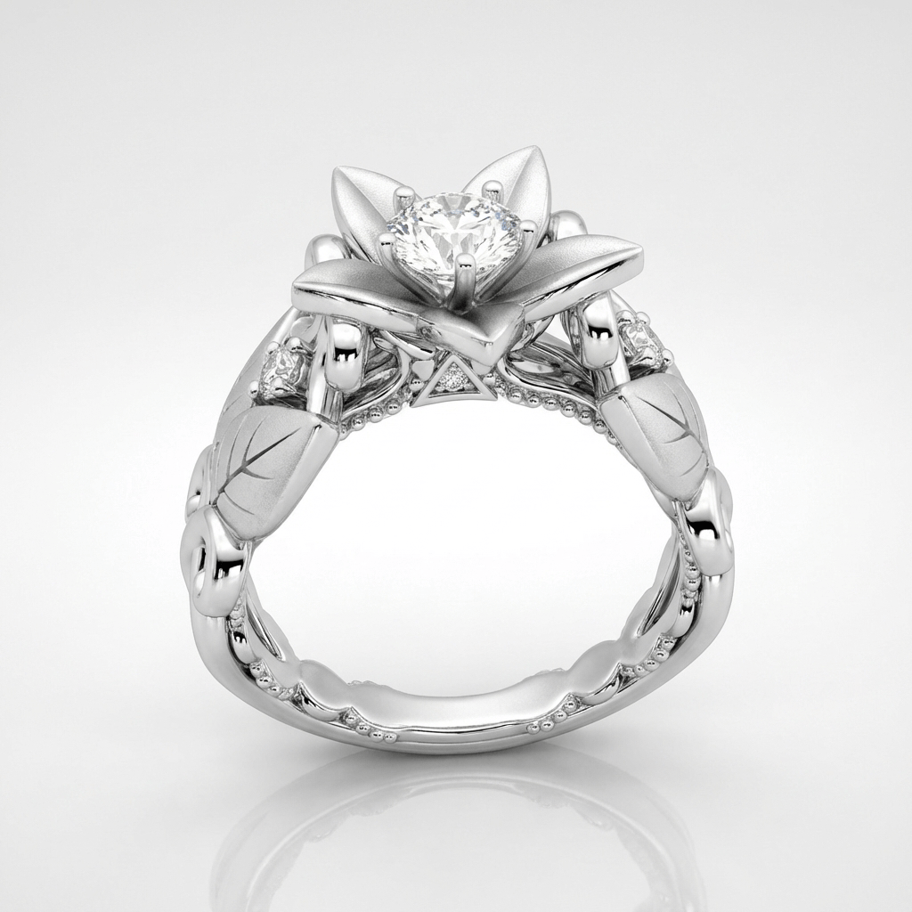 Silver Zirconia Petal Crown Ring