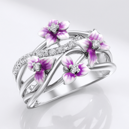 Silver Purple Blossom Garden Ring