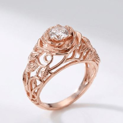 Zirconia Rose Carved Vintage Ring