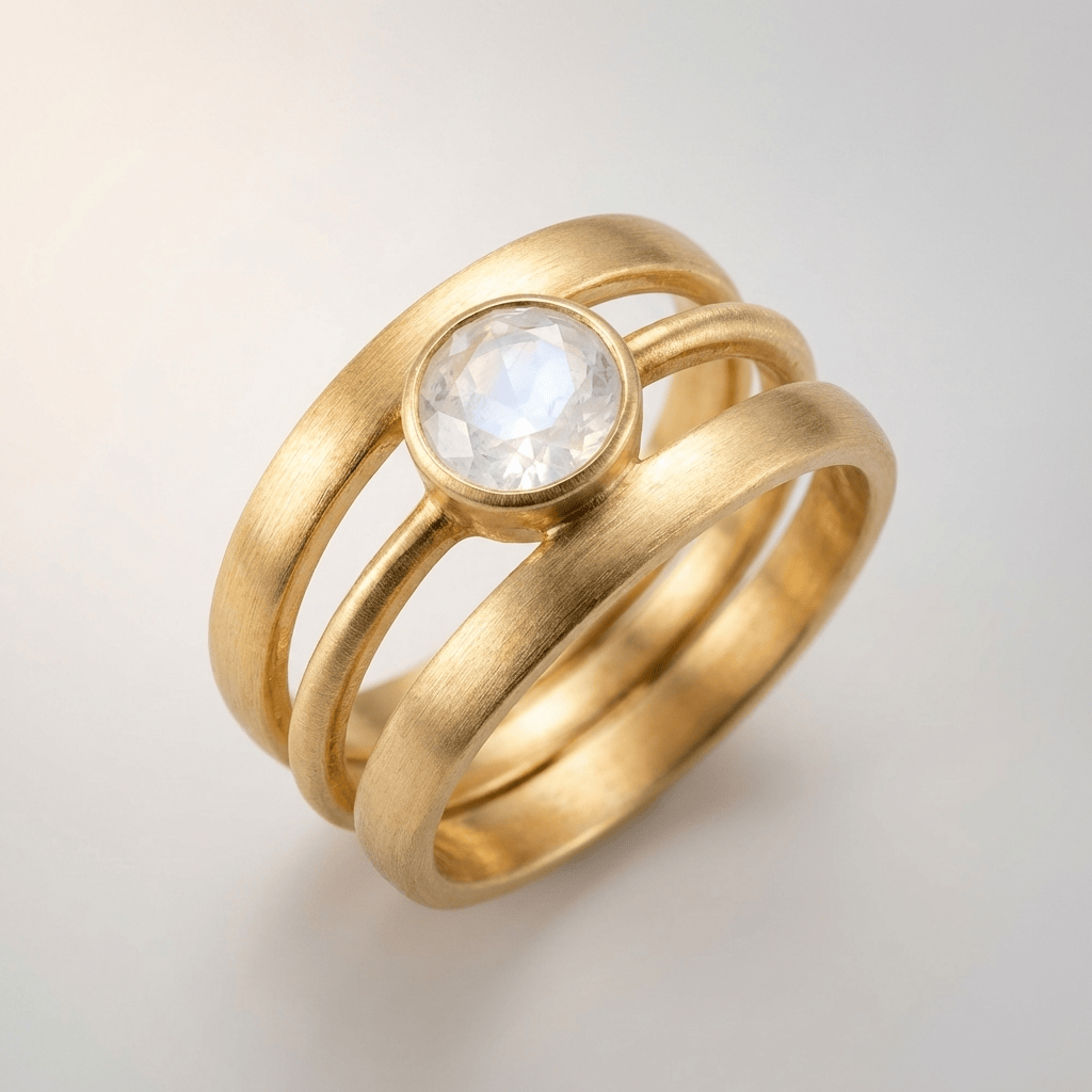 Gold Moonstone Band Ring