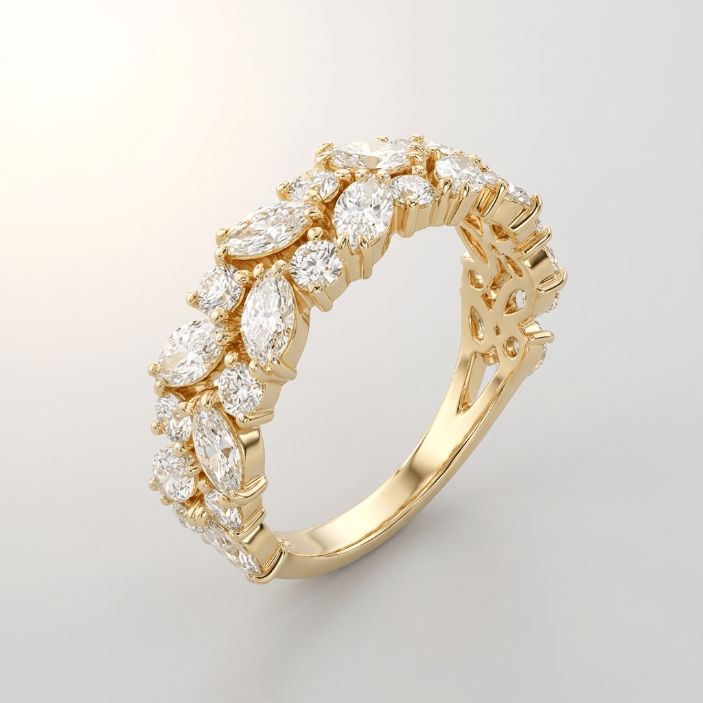 Gold Marquise Zirconia Cascade Ring