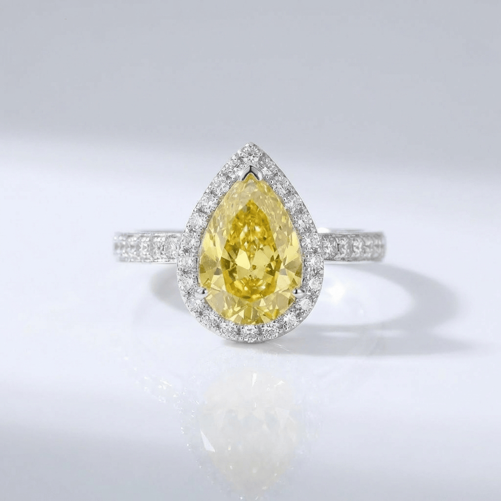 Yellow Pear Diamond Halo Ring