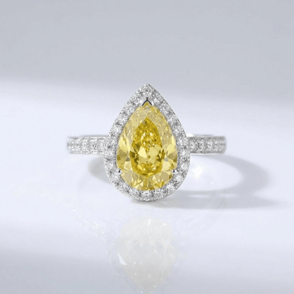 Yellow Pear Diamond Halo Ring