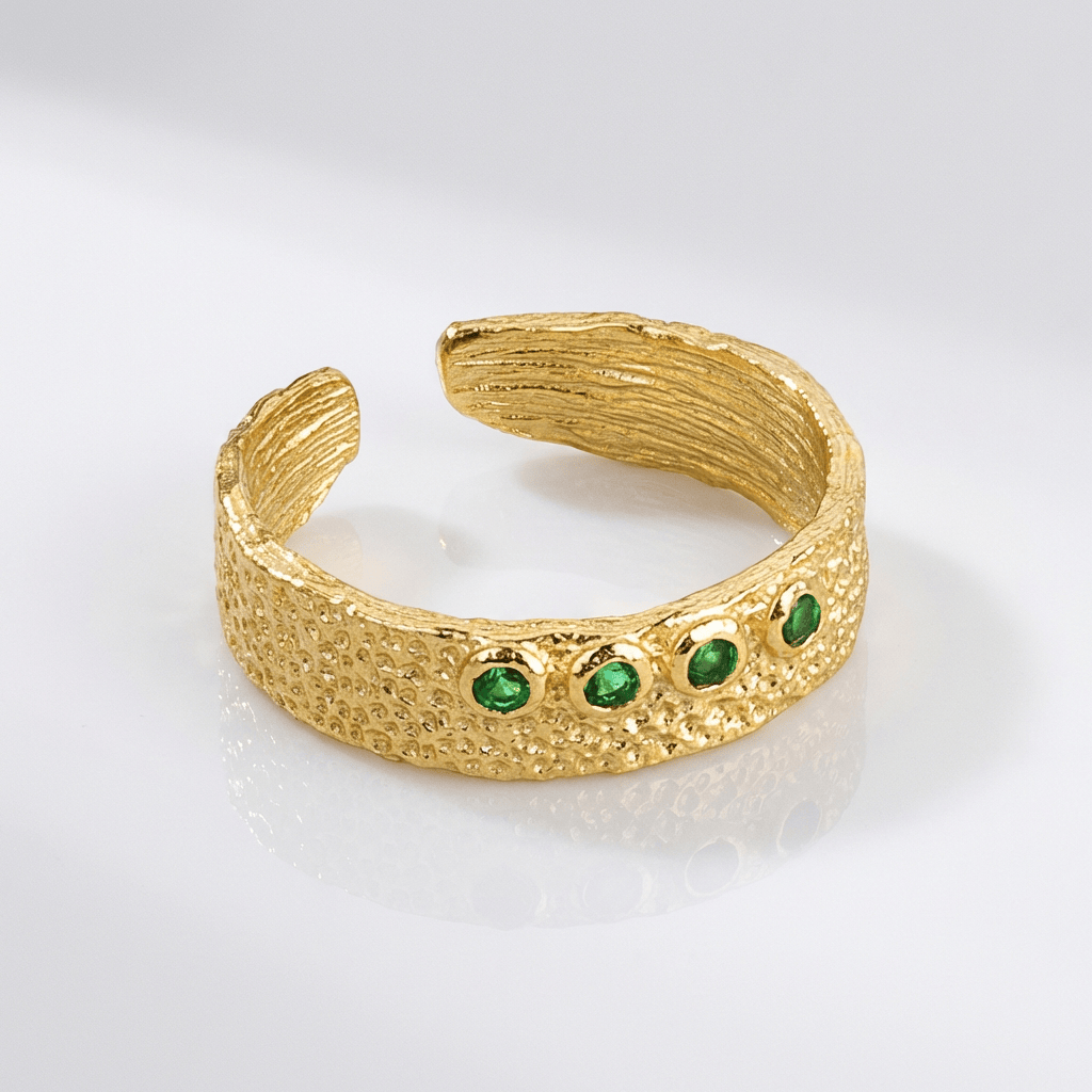 Emerald Textured Cuff Ring - (Adjustable)