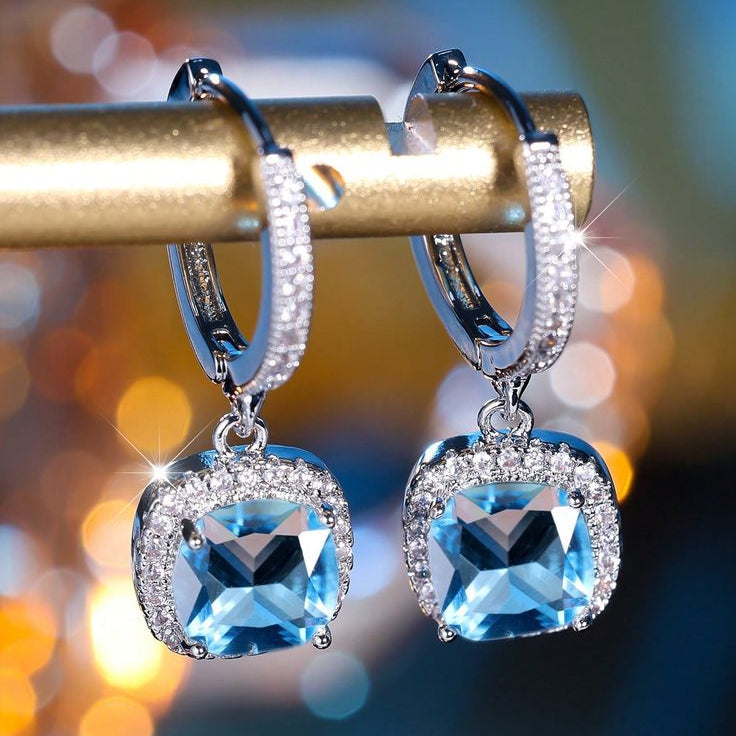 Vintage Square Blue Glass Earrings