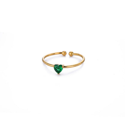 Birthstone Ring Titanium Steel Plated 18K Open Adjustable Gold