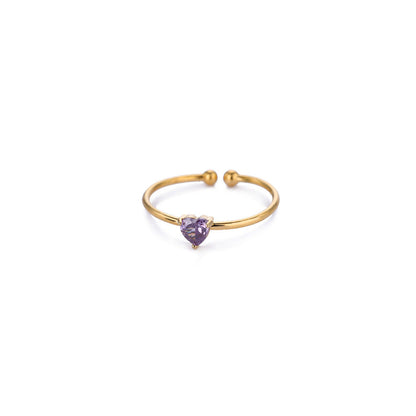 Birthstone Ring Titanium Steel Plated 18K Open Adjustable Gold