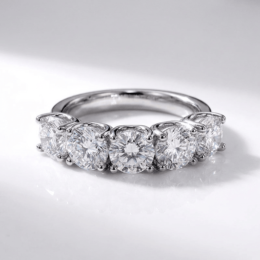 Silver Five Diamond Round Ring