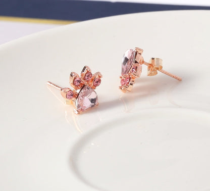 Rose Gold Paw Jewelry Set – 4 Pieces with Zirconia Heart (Ring, Necklace, Earrings, Bracelet)