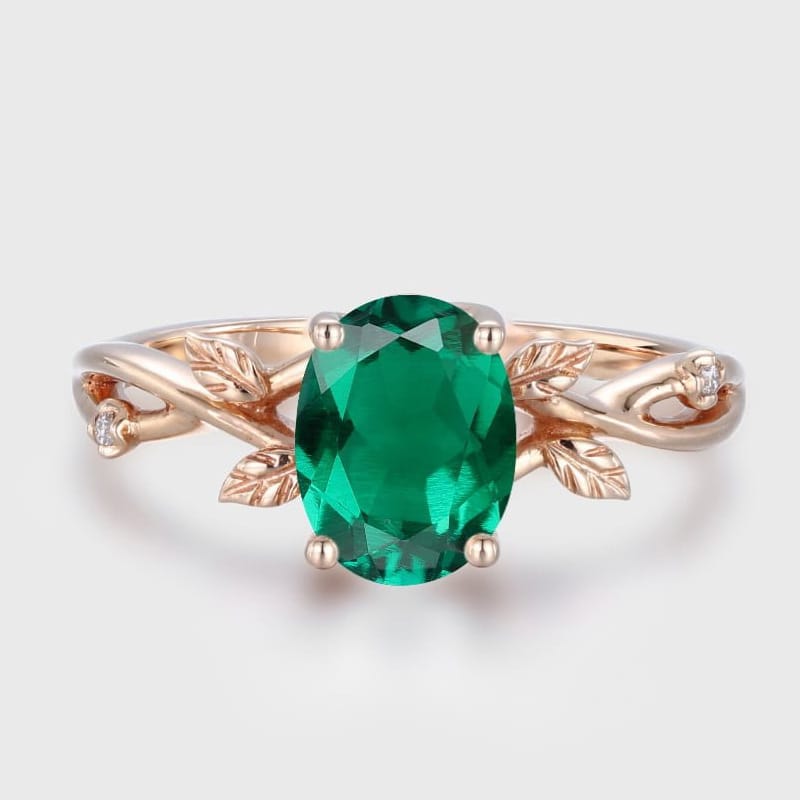 Rose Gold Emerald Leaf Ring