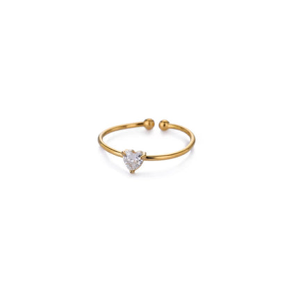 Birthstone Ring Titanium Steel Plated 18K Open Adjustable Gold