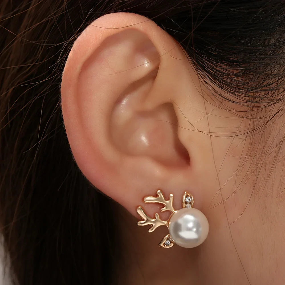 Christmas Reindeer Pearl Earrings