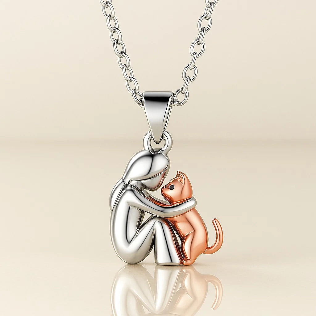 Cat Hug Pendant Necklace