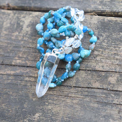Blue Apatite & Clear Quartz Crystal Necklace
