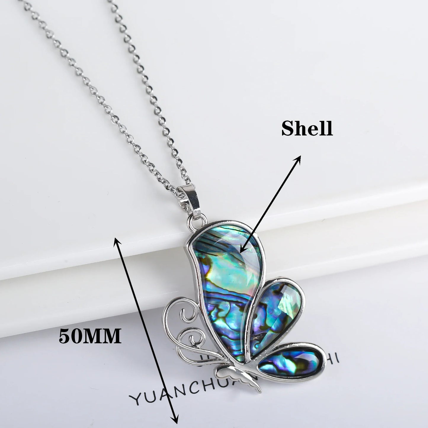 Natural Shell Butterfly Pendant Necklace